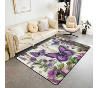 Manfei Tappeto con farfalle e fiori rustici, tappeto per interni e ingresso, per bambini, ragazzi e ragazze, decorazione per la stanza di bambini, ragazzi e ragazze, tappeto assorbente antiscivolo