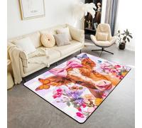 Manfei Tappeto con fiocco e mucca, tappeto ad acquerello con fiori e farfalle, tappeto per interni e ingresso, per bambini, ragazzi e ragazze, decorazione per la camera dei bambini, motivo scozzese