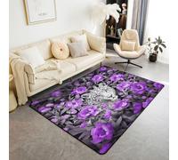 Manfei Tappeto con ghepardo della giungla retrò viola che sboccia fiori non perde pelo, per bambini, adolescenti, adulti, stampa leopardata africana, antiscivolo, per camera da letto e feste, 15,2 x