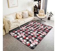Manfei Tappeto con gnomo in stile cartone animato, con fiocco e cuoricino, per interni, per bambini, ragazzi e ragazze, decorazione per la stanza di San Valentino, antiscivolo, assorbente, 120 x 90 cm