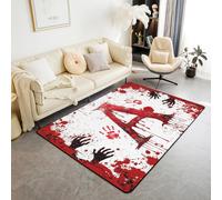 Manfei Tappeto con lettera A rossa, motivo acquerello con impronte di sangue e mani di sangue, tappeto per ingresso per bambini, ragazzi e ragazze, decorazione per la stanza di Halloween, antiscivolo