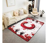 Manfei Tappeto con lettera C rossa, motivo acquerello tie dye e impronte di mani di sangue, per interni, tappeto per ingresso per bambini, ragazzi e ragazze, decorazione per la stanza di Halloween