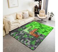 Manfei Tappeto con lettera F pixelata, stile minatori, tappetini per interni e ingresso, per bambini, ragazzi, ragazze, decorazione per la stanza, verde, grigio, marrone, griglia antiscivolo, tappeto