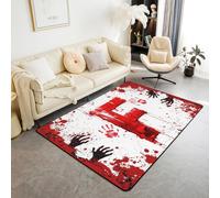 Manfei Tappeto con lettera F rossa, motivo acquerello con impronte di sangue e mani di sangue, tappeto per ingresso per bambini, ragazzi e ragazze, decorazione per la stanza di Halloween, tappeto