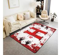 Manfei Tappeto con lettera H rossa, motivo acquerello tie dye e impronte di mani di sangue, per interni, tappeto per ingresso per bambini, ragazzi e ragazze, decorazione per la stanza di Halloween