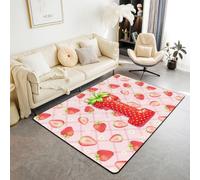 Manfei Tappeto con lettera I rossa, grazioso tappeto per interni e ingresso, per bambini, ragazzi e ragazze, decorazione per la camera dei bambini, con stampa floreale a quadri rosa, antiscivolo