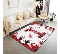 Manfei Tappeto con lettera I rossa, motivo acquerello tie dye con impronte di mani di sangue, per interni, per bambini, ragazzi e ragazze, decorazione per la stanza di Halloween, tappeto antiscivolo