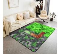 Manfei Tappeto con lettera L pixelata, stile minatori, tappetini per interni e ingresso, per bambini, ragazzi, ragazze, decorazione per la stanza, verde, grigio, marrone, griglia antiscivolo, tappeto