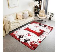 Manfei Tappeto con lettera L rossa, motivo acquerello tie dye con impronte di mani di sangue, per interni, per bambini, ragazzi e ragazze, decorazione per la stanza di Halloween, tappeto antiscivolo