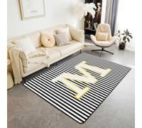 Manfei Tappeto con lettera M per bambini, ragazzi e adulti, con retro antiscivolo e lavabile, per comodino, con lettere iniziali a righe, non perde pelo, 12 x 170 x 1,9 cm