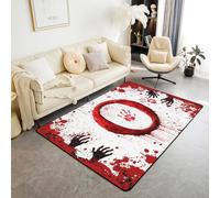Manfei Tappeto con lettera O rossa, acquerello tie dye con impronte di mani di sangue, per interni, tappeto per ingresso per bambini, ragazzi e ragazze, decorazione per la stanza di Halloween, tappeto