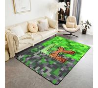 Manfei Tappeto con lettera R pixelata, stile minatori, tappetini per interni e ingresso, per bambini, ragazzi, ragazze, decorazione per la stanza, verde, grigio, marrone, griglia antiscivolo, tappeto