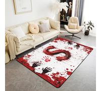 Manfei Tappeto con lettera S rossa, motivo acquerello tie dye e impronte di mani di sangue, per interni, tappeto per ingresso per bambini, ragazzi e ragazze, decorazione per la stanza di Halloween