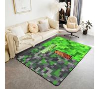 Manfei Tappeto con lettera T pixelata, stile minatori, tappetini per interni e ingresso, per bambini, ragazzi, ragazze, decorazione per la stanza, verde, grigio, marrone, griglia antiscivolo, tappeto