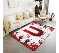 Manfei Tappeto con lettera U rossa, acquerello tie dye con impronte di mani di sangue, per interni, tappeto per ingresso per bambini, ragazzi e ragazze, decorazione per la stanza di Halloween, tappeto