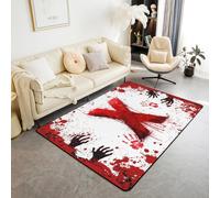 Manfei Tappeto con lettera X rossa, motivo acquerello tie dye con impronte di mani di sangue, per interni, per bambini, ragazzi e ragazze, decorazione per la stanza di Halloween, tappeto antiscivolo