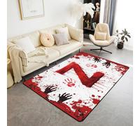 Manfei Tappeto con lettera Z rossa, motivo acquerello tie dye e impronte di mani di sangue, per interni, tappeto per ingresso per bambini, ragazzi e ragazze, decorazione per la stanza di Halloween