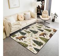 Manfei Tappeto con orso marrone, con alberi verdi, avventura nel bosco, tappeto per interni, tappeto per ingresso per bambini, ragazzi e ragazze, decorazione per la stanza di bambini, ragazzi e