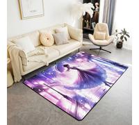 Manfei Tappeto con ragazza che balla per soggiorno e camera da letto, stile francese, motivo Night Street, morbido e accogliente, tappeto decorativo per la pioggia, tappeto decorativo viola e bianco