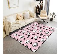Manfei Tappeto con teschio in stile cartone animato, per soggiorno e camera da letto, con fiocchi e cuori, morbido e accogliente, decorazione alla moda da ragazza, tappeto decorativo rosa e nero, 3 x