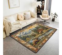 Manfei Tappeto da cabina con orso, rustico, foresta, fauna selvatica, tappeto per interni, tappeto da ingresso per bambini, ragazzi e ragazze, decorazione per la stanza di bambini, ragazzi e ragazze