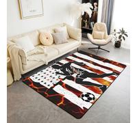 Manfei Tappeto da calcio arancione con bandiera americana, tappeto per interni e ingresso, per bambini, ragazzi e ragazze, decorazione per la stanza, tappeto antiscivolo, assorbente, 1,8 m x 1,2 m