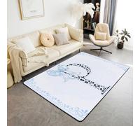 Manfei Tappeto da principessa con fiocco, grazioso leopardo, con lettera P, per interni ed ingresso, decorazione per la stanza di ragazzi e ragazze, tappeto blu con fiocco in stile cartone animato