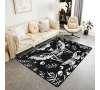 Manfei Tappeto decorativo gotico con scheletro, falena spettrale, teschio osso, tappeto per soggiorno, camera da letto, hippie, tappeto bianco e nero, tappeto da cucina, 12,7 x 1,8 m