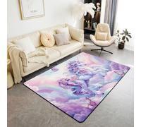 Manfei Tappeto floreale con unicorno, tappeto per interni e ingresso, per bambini, ragazzi e ragazze, decorazione per la stanza di bambini, nuvole e unicorni, antiscivolo, assorbente, 15,2 x 1,2 m