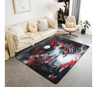 Manfei Tappeto in stile giapponese con fiori di ciliegio rosso e luna, tappeto per interni e ingresso per bambini, ragazzi e ragazze, decorazione vintage, natura montagna, antiscivolo, assorbente, 120