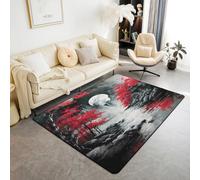 Manfei Tappeto in stile giapponese con fiori di ciliegio rosso e luna, tappeto per interni e ingresso per bambini, ragazzi e ragazze, decorazione per la stanza di bambini, ragazzi e ragazze, tappeto