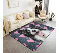 Manfei Tappeto kawaii con stampa di cuori rosa, per interni, per ingresso, per bambini, ragazzi e ragazze, decorazione per la stanza di bambini, animali carini, antiscivolo, assorbente, 15,2 x 1,2 m