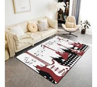 Manfei Tappeto nero con note musicali a pois, tappeto per interni e ingresso, decorazione per la camera di bambini, ragazzi e ragazze, tappeto assorbente antiscivolo a tema musica rock, 120 x 90 cm