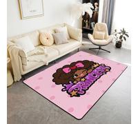 Manfei Tappeto nero per soggiorno camera da letto, grazioso tappeto afro ragazza morbida e accogliente tappeto decorativo principessa africana tappeto rosa, 3 x 5