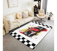 Manfei Tappeto per auto sporca, tappeto per interni e ingresso per bambini, ragazzi e ragazze, decorazione per la stanza di bambini, ragazzi e ragazze, stampa a quadri bianchi e neri, tappeti