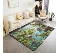 Manfei Tappeto per bambini con dinosauri ad acquerello, a tema animali della giungla, tappeto per interni e ingresso, per ragazze e ragazzi, tappeto antiscivolo con animali antichi, decorazione per