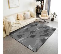 Manfei Tappeto per bambini con dinosauri dei cartoni animati, tappetino da ingresso per interni con animali selvatici mimetici, tappeto antiscivolo per divano e soggiorno, 1,5 x 1,8 m