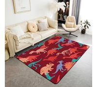 Manfei Tappeto per bambini con dinosauri dei cartoni animati, tappetino da ingresso per interni con animali selvatici mimetici, tappeto antiscivolo, decorazione per divano e soggiorno, 1,5 x 1,8 m