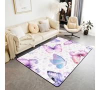 Manfei Tappeto per bambini con farfalle colorate, tappeto naturale per interni e ingresso per ragazze e ragazzi, tappeto antiscivolo a pois geometrici, decorazione per divano e soggiorno, 1,5 x 1,8 m