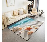 Manfei Tappeto per bambini con stelle marine e conchiglie, tappeto per interni e ingresso, per ragazze e ragazzi, stile costiero, antiscivolo, decorazione per divano e soggiorno, 1,5 x 1,8 m