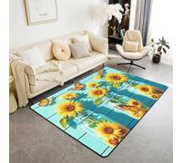 Manfei Tappeto per bambini, motivo girasole giallo, per interni e ingresso, per ragazze e ragazzi, tappeto rustico in legno antiscivolo, decorazione per divano e soggiorno, 1,5 x 1,8 m