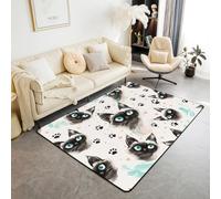 Manfei Tappeto per interni e ingresso a tema gatti carini cartoni animati, tappeto per ingresso per bambini, ragazzi e ragazze, decorazione per la stanza di bambini, cuori rosa, impronte di zampe nere