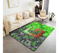 Manfei Tappeto pixelated con lettera G, verde, grigio, marrone, griglia per interni, tappeto per ingresso per bambini, ragazzi e ragazze, decorazione per la stanza dei giochi in stile minatori