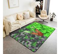 Manfei Tappeto pixelated con lettera V, stile minatori, tappetini per interni e ingresso, per bambini, ragazzi e ragazze, decorazione per la stanza, verde, grigio, marrone, griglia antiscivolo