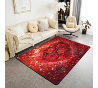 Manfei Tappeto romantico con rose rosse, motivo romantico con fiori rossi e cuori, per interni, per ingresso, per bambini, ragazzi e ragazze, decorazione per la stanza di San Valentino, antiscivolo