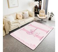 Manfei Tappeto rosa con lettera H e fiocco floreale ad acquerello, per interni, tappeto per ingresso per ragazzi e ragazze, tappeto assorbente antiscivolo, motivo principessa Bowkont, 120 x 90 cm