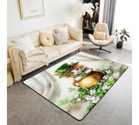 Manfei Tappeto verde con cappello e gatto, per bambini, con trifoglio e trifoglio, tappeto per ingresso per ragazze e ragazzi, tappeto antiscivolo per la festa di San Patrizio, decorazione per divano