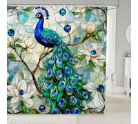 Manfei Tenda da bagno con pavone, rami di fiori bianchi, tenda da doccia impermeabile per ragazze e ragazzi adulti piante animali selvatici tende lussuose decorazioni vintage per il bagno con 12 ganci