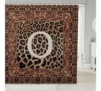 Manfei Tenda da doccia in tessuto con stampa leopardata, con monogramma lettera O, tenda da doccia per bagno, tenda da doccia impermeabile con texture a pelle di animali selvatici, lunghezza 183 cm