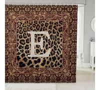 Manfei Tenda da doccia in tessuto con stampa leopardata, tenda da doccia con monogramma lettera E per bagno, tenda da doccia impermeabile con texture a pelle di animali selvatici, lunghezza 183 cm